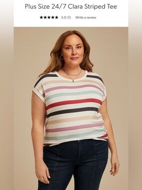 Maurices Multi-Stripe Short Sleeve Tee in Cream, Red, Pink, Blue & Black